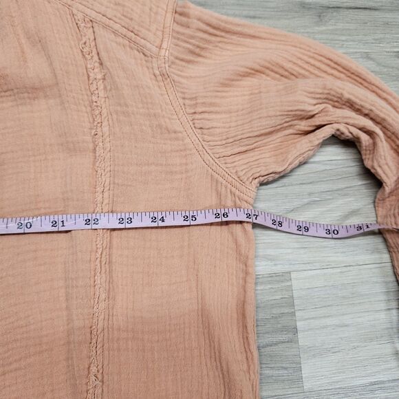 We The Free People Orange Cotton Distressed Blouse Size Small Oversized Button - Picture 8 of 10